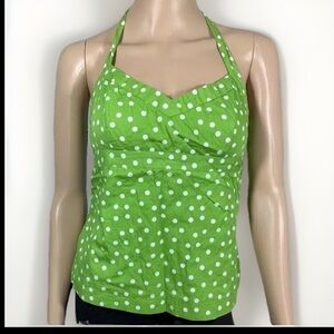 J. Crew Y2K Babydoll Green Polka Dot Tie Halter Top Womens size 4 Preppy